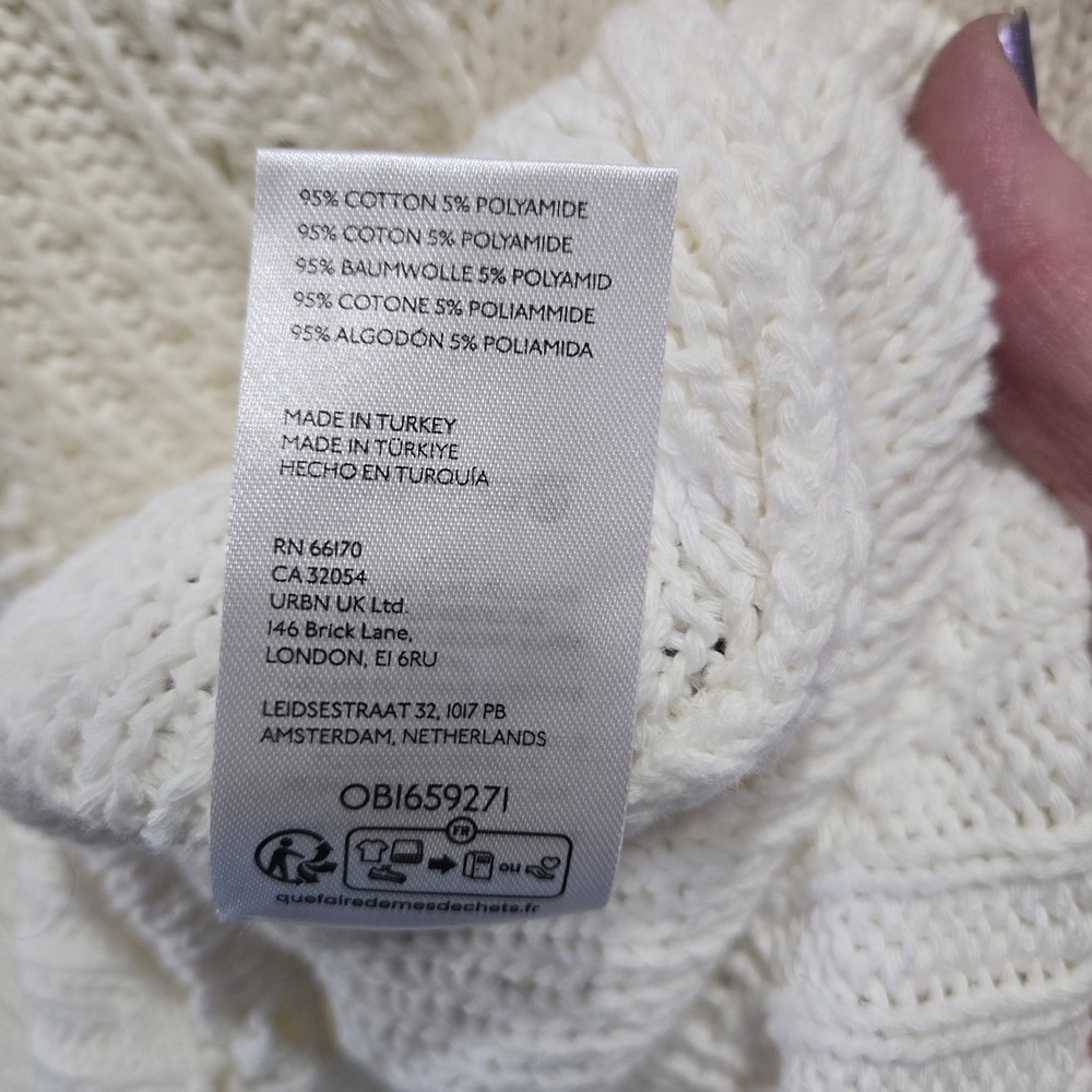 Anthropologie Cream Pointelle Knit Open Back V-Neck Sweater Dress Made in Turkey - Picture 12 of 15